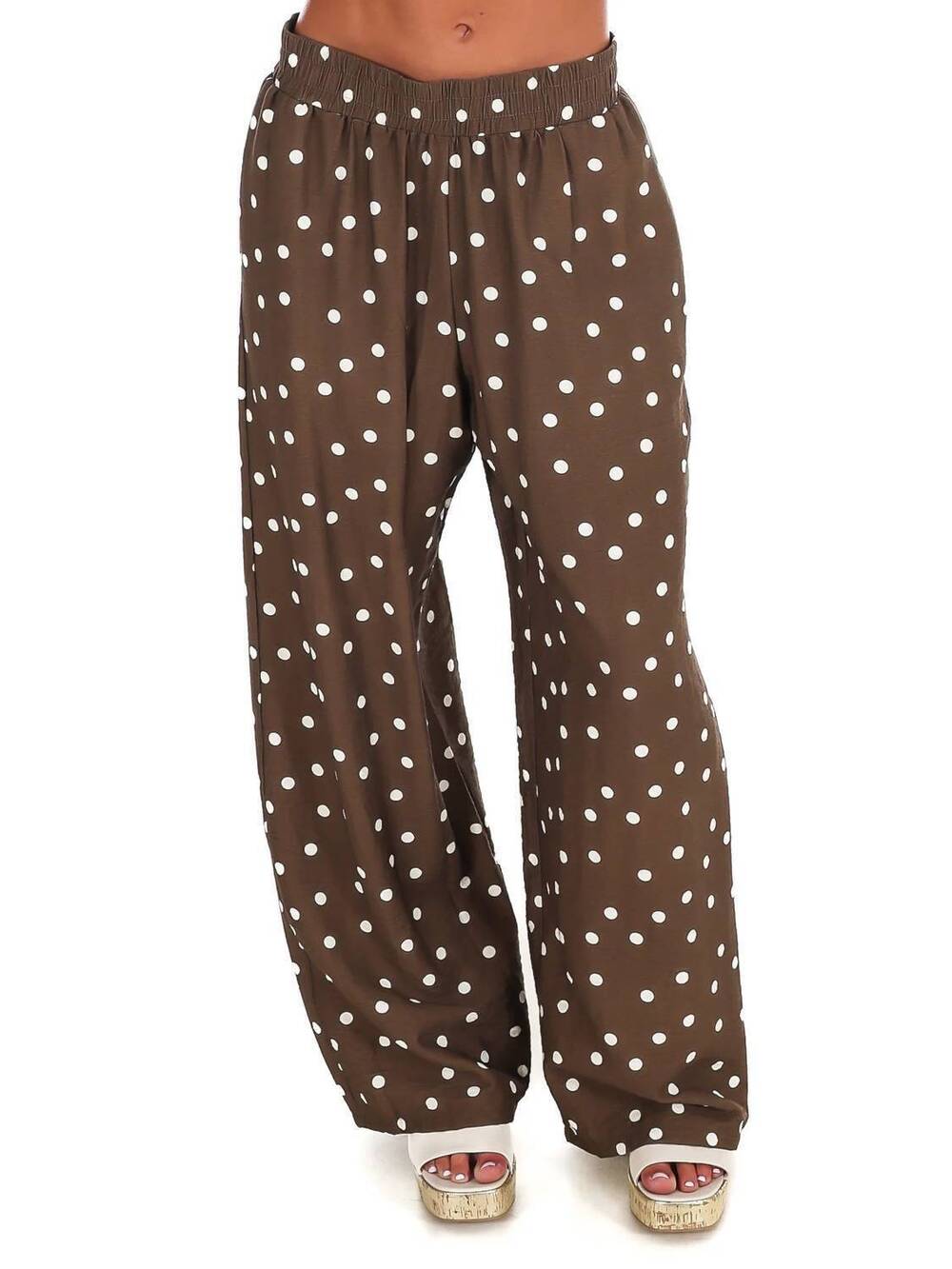 NEW SHE + SKY sweet talk polka dot pants in brown